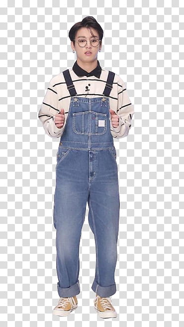 Jungkook , man in blue denim overall transparent background PNG clipart