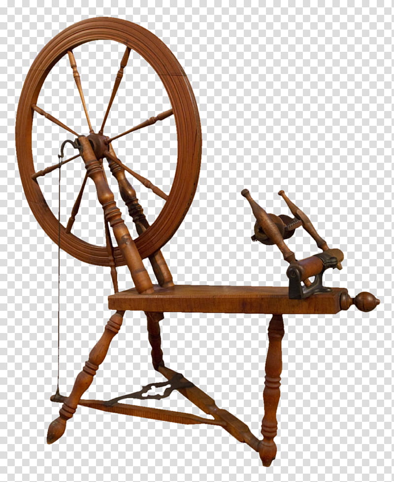 antique spinning wheel, brown furniture transparent background PNG clipart