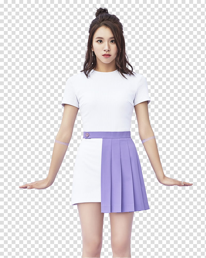 TWICE TT P, woman in white and purple mini dress transparent background PNG clipart