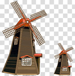 Travel scape, two brown-and-orange windmill transparent background PNG clipart