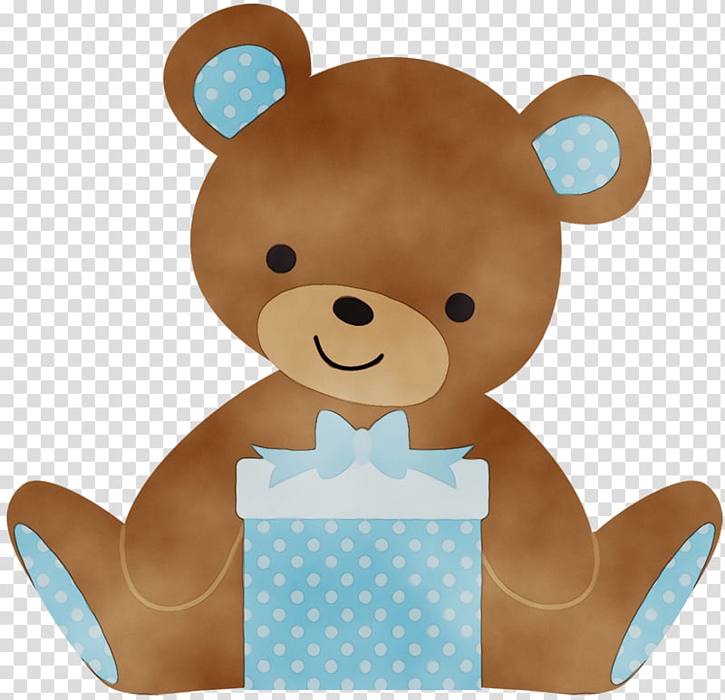 Teddy bear, Watercolor, Paint, Wet Ink, Brown, Turquoise, Stuffed Toy, Baby Toys transparent background PNG clipart