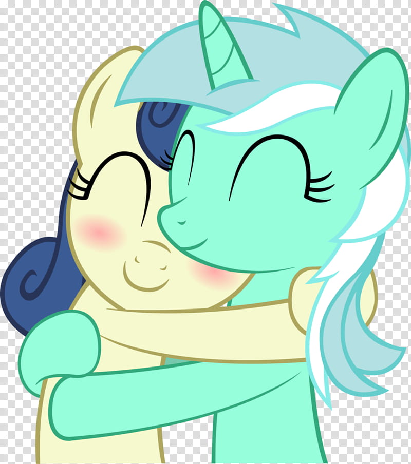 Cuddlez  da Bonbon, My Little Pony Lyra and Bon Bon hugging characters transparent background PNG clipart