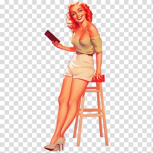 Ning Vintage Pin up girls Pics, woman in white top and shorts sitting on chair illustration transparent background PNG clipart