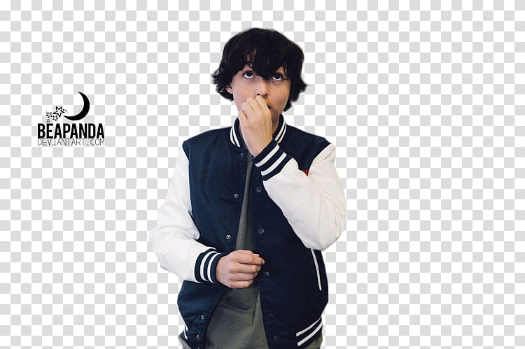 Finn Wolfhard, woman in black and white letterman jacket transparent background PNG clipart