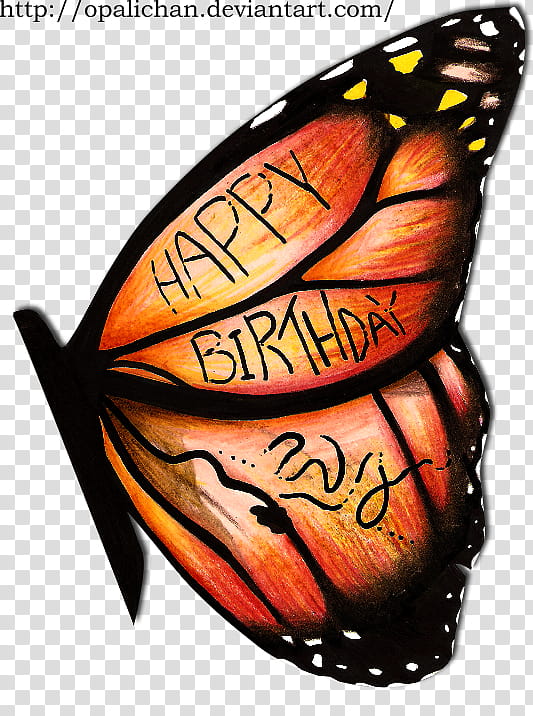 butterfly HappyBirthday card, brown and black Monarch butterfly illustration transparent background PNG clipart