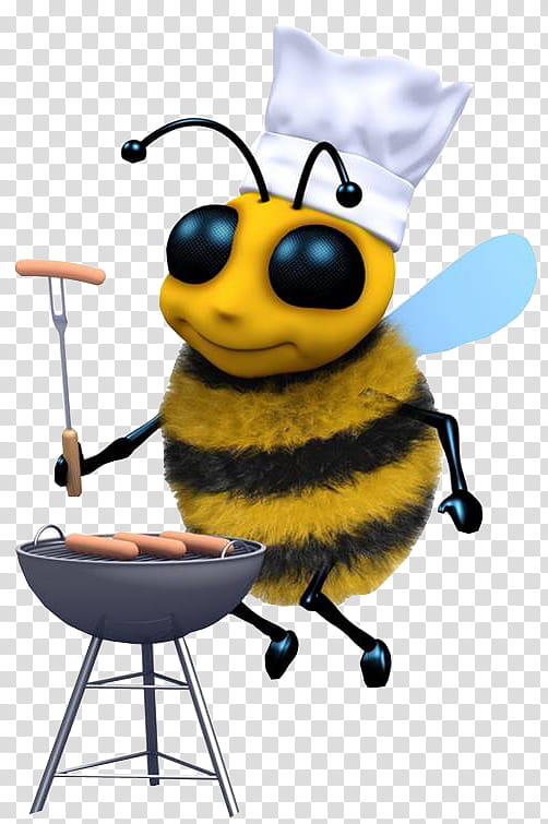 Cartoon Bee, Barbecue, Barbacoa, Grilling, Cooking, Honey Bee, Barbecue Grill, Food transparent background PNG clipart