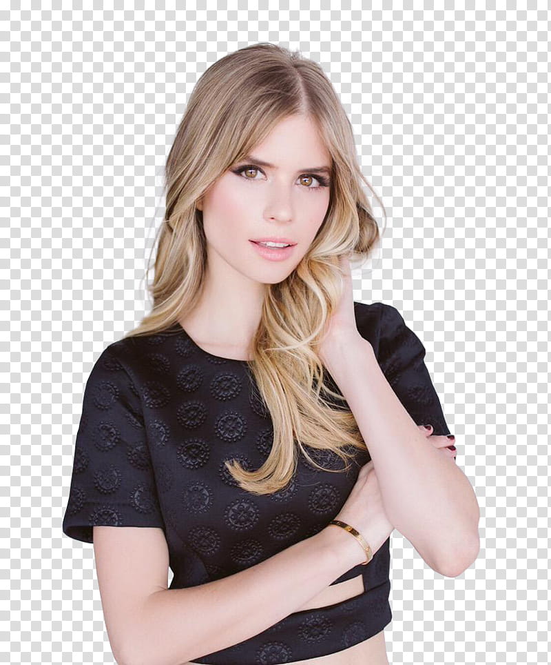 Carlson Young, woman wearing black crop top transparent background PNG clipart