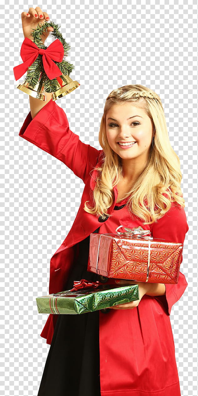 Stefanie Scott , woman holding red gift box transparent background PNG clipart