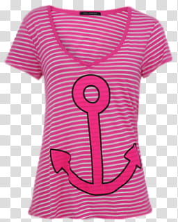 Pink T Shirt set, pink and white striped anchor-printed V-neck shirt transparent background PNG clipart