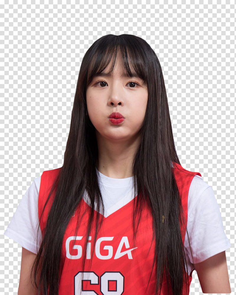 Seola WJSN, woman standing wearing red Giga  jersey transparent background PNG clipart
