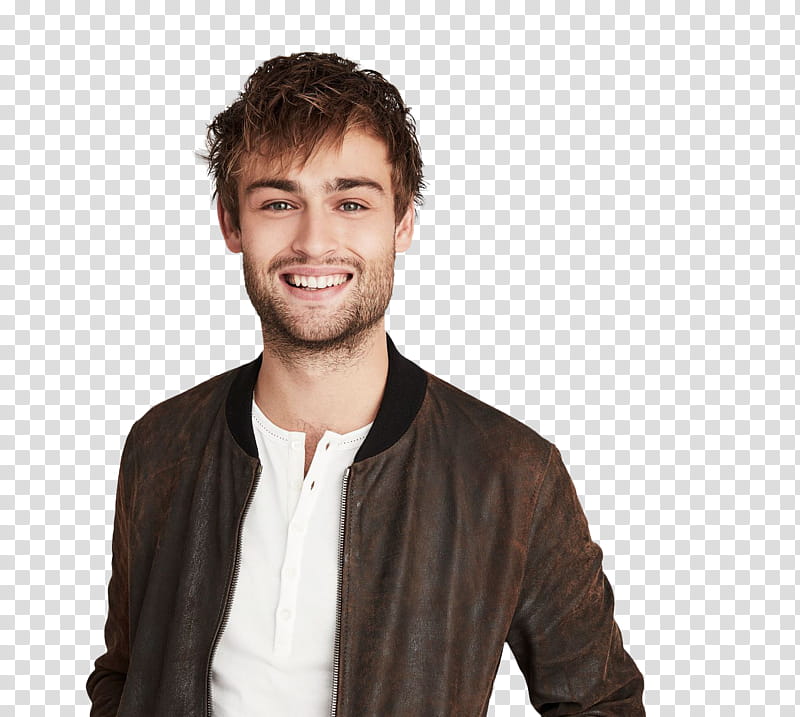 Douglas Booth, smiling man wearing brown leather bomber jacket transparent background PNG clipart