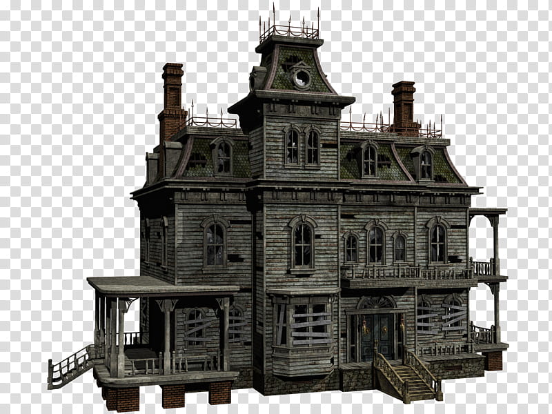 Haunted House , gray -story house with tower illustration transparent background PNG clipart