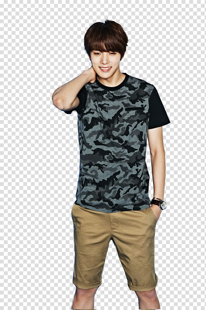 MONSTA X Litmus x, men's gray and black camouflage top transparent background PNG clipart