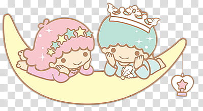 Little Twin Stars Render , girl and boy laying on stomach on crescent moon illustration transparent background PNG clipart