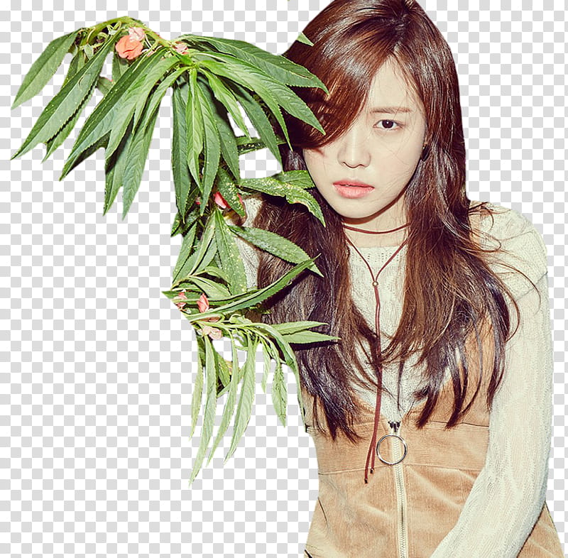 APink Only One, woman leaning beside green plant transparent background PNG clipart