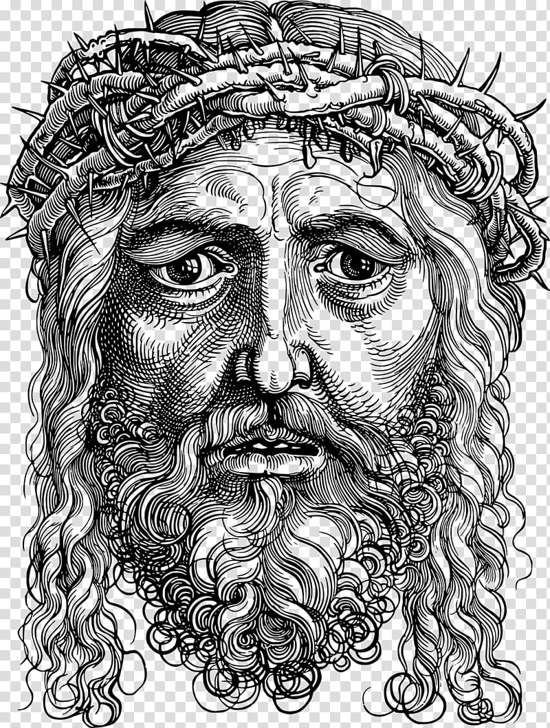 Jesus Christ, Head Of Christ, Painting, Drawing, Christianity, Christian Art, Woodcut, Crown Of Thorns transparent background PNG clipart