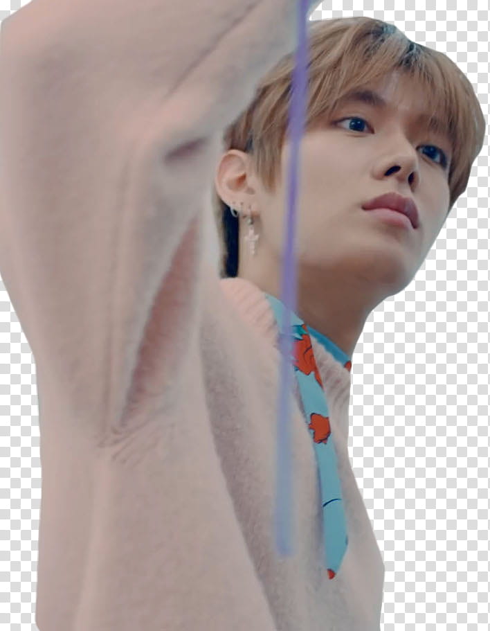 NCT NCT  YEARBOOK, blonde haired man in white sweater raising right hand transparent background PNG clipart