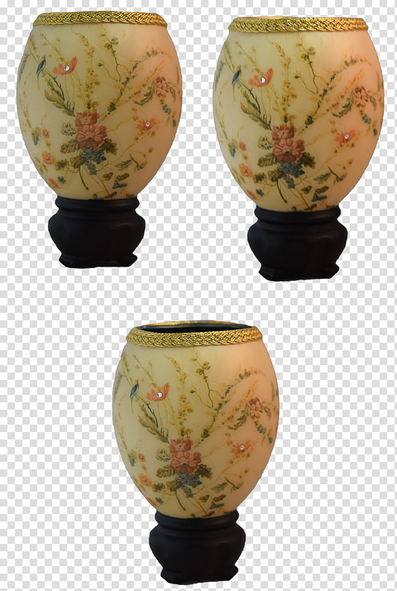 Antique Spring Egg updated, three beige-and-pink floral vases transparent background PNG clipart
