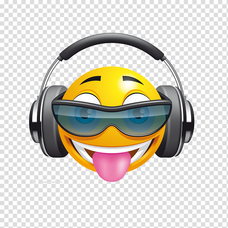 Headphones, Sunglasses, Smiley, Fotolia, Cartoon, Emoticon, Audio Equipment, Yellow transparent background PNG clipart