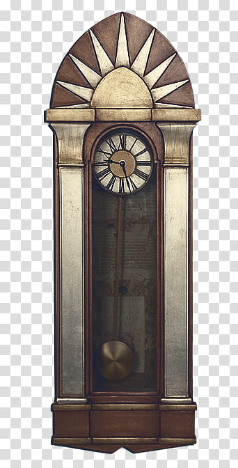 Art Deco, brown and gray wooden grandfather's clock transparent background PNG clipart