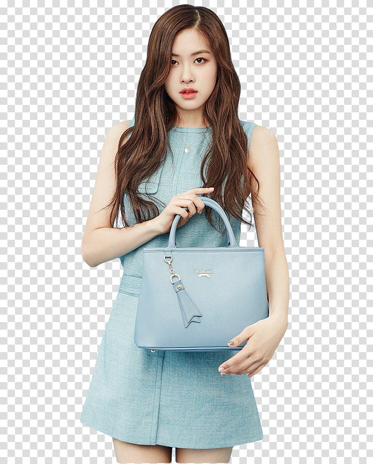BLACKPINK, woman holding blue leather tote bag transparent background PNG clipart