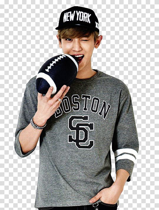 EXO, man biting football transparent background PNG clipart