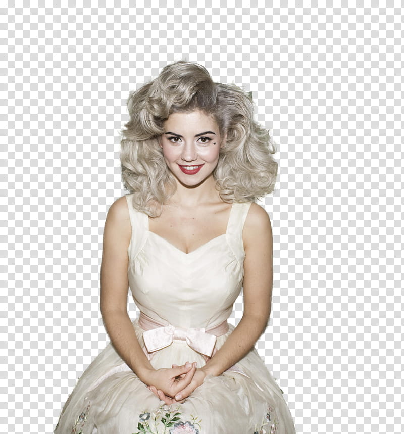 Marina and the Diamonds, woman in white V-neck sleeveless dress transparent background PNG clipart
