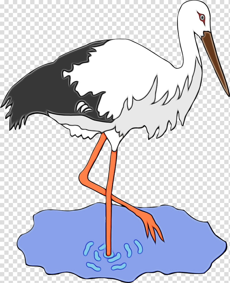bird stork beak white stork crane-like bird, Watercolor, Paint, Wet Ink, Cranelike Bird, Ciconiiformes, Whooping Crane, Wildlife transparent background PNG clipart