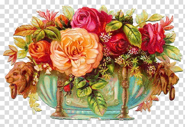 orange-red-and-green petaled flower centerpiece painting transparent background PNG clipart