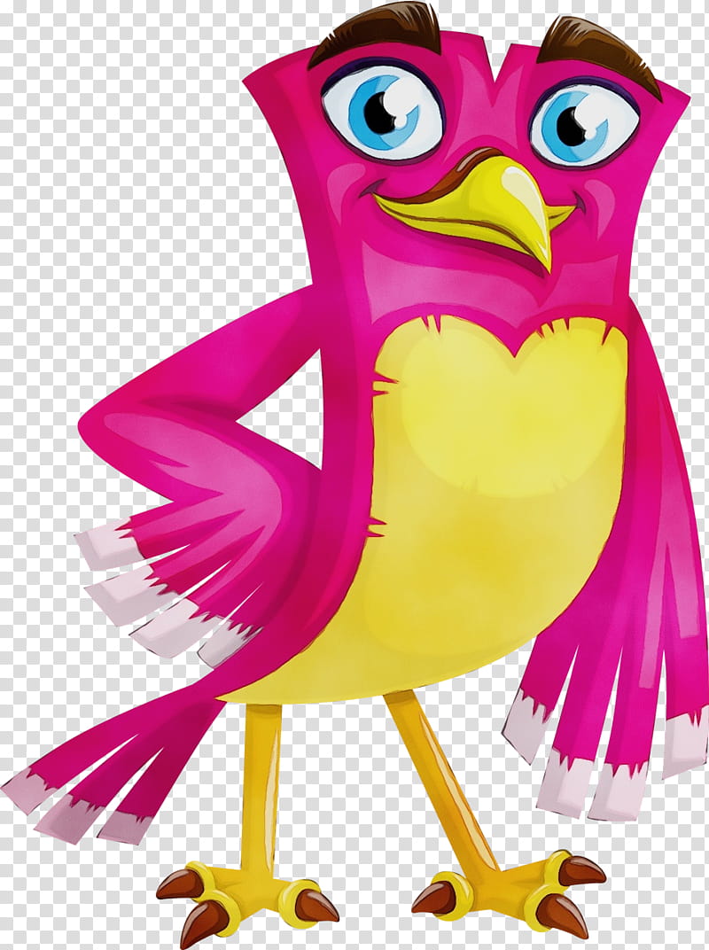 cartoon bird pink owl, Watercolor, Paint, Wet Ink, Cartoon, Beak, Bird Of Prey, Animal Figure transparent background PNG clipart