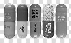 AESTHETIC GRUNGE, five medication capsules transparent background PNG clipart