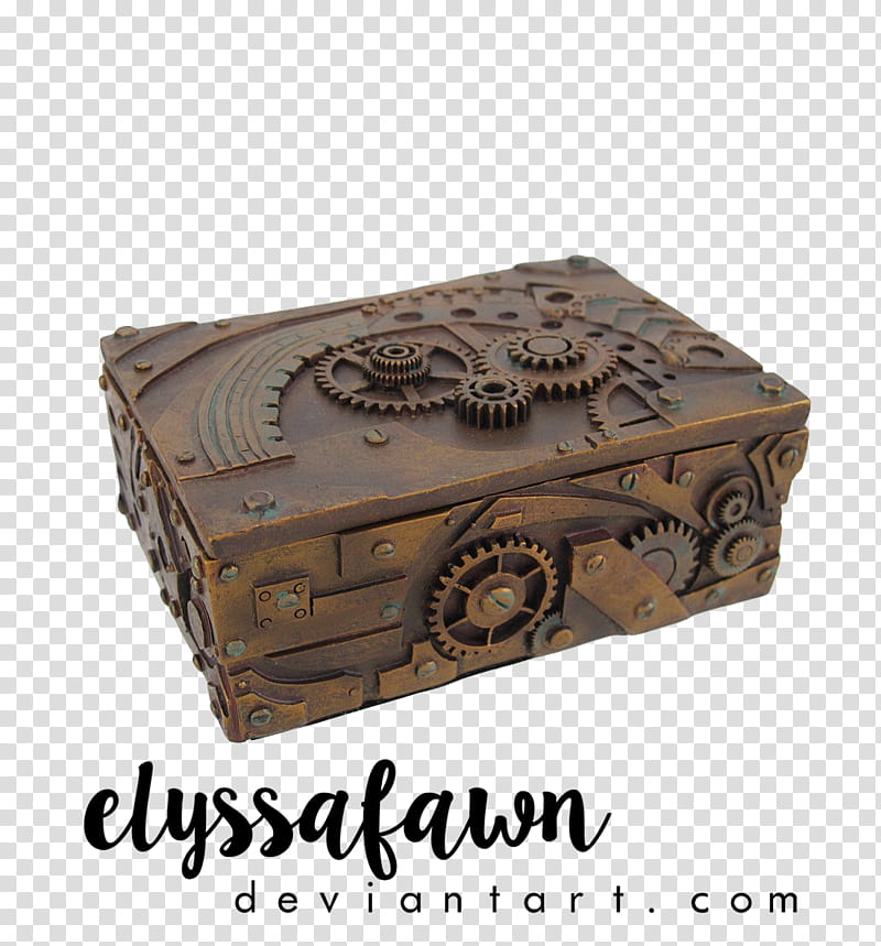 STEAMPUNK BOX, brown gear embossed box transparent background PNG clipart
