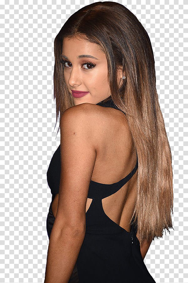Ariana Grande, woman wearing black open-back top transparent background PNG clipart