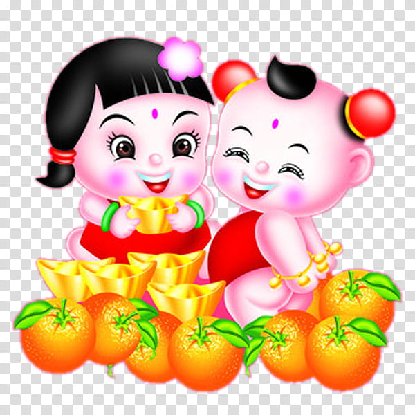 Chinese New Year Flower, Mascot, Drawing, Fuwa, Fruit, Animation, China, Food transparent background PNG clipart