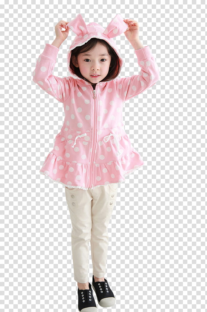 RENDER Ulzzang Kid, girl standing holding bunny ear hoodie transparent background PNG clipart