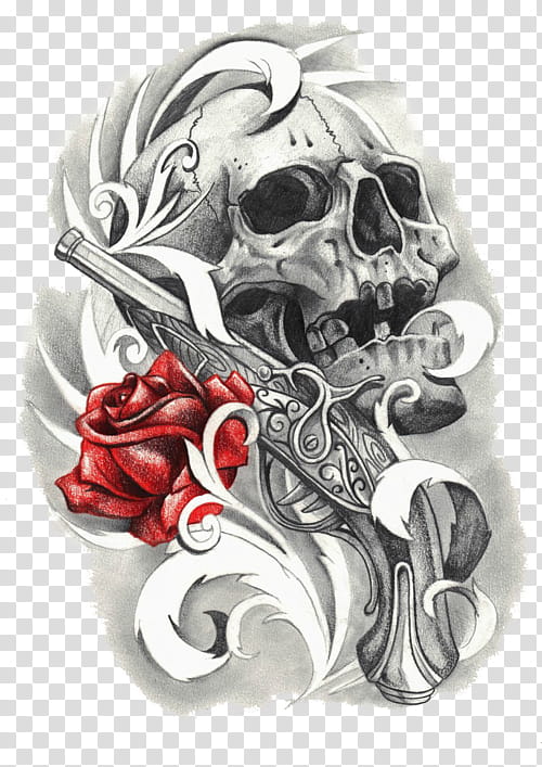 skull with rose sketch transparent background PNG clipart