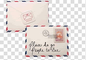 OO , white, blue, and red mailing envelopes with places to go people to see print transparent background PNG clipart