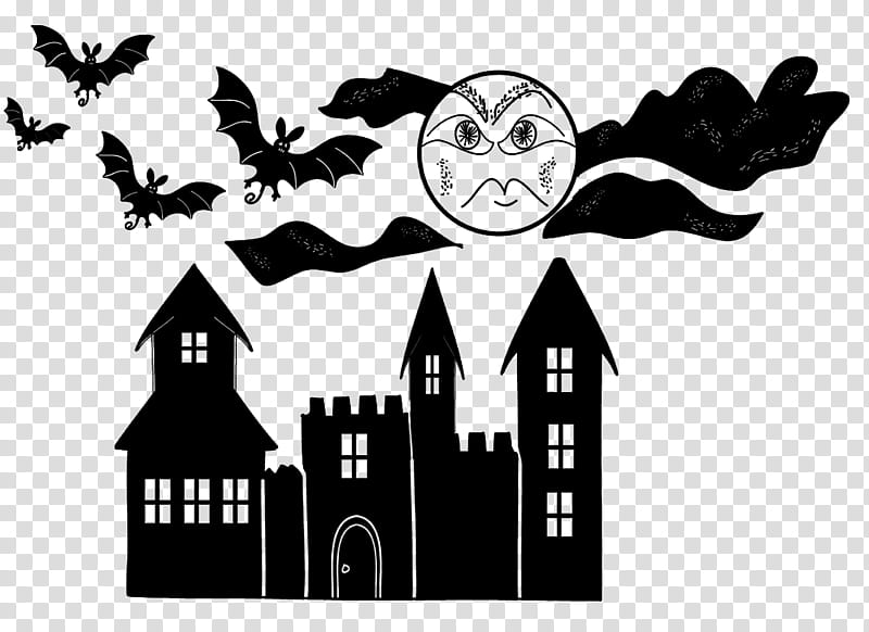 Halloween , black haunted house with bats illustration transparent background PNG clipart