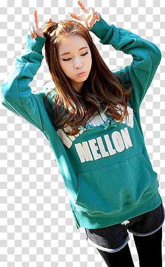 MIXED ULZZANGS, woman wearing teal pullover hoodie transparent background PNG clipart