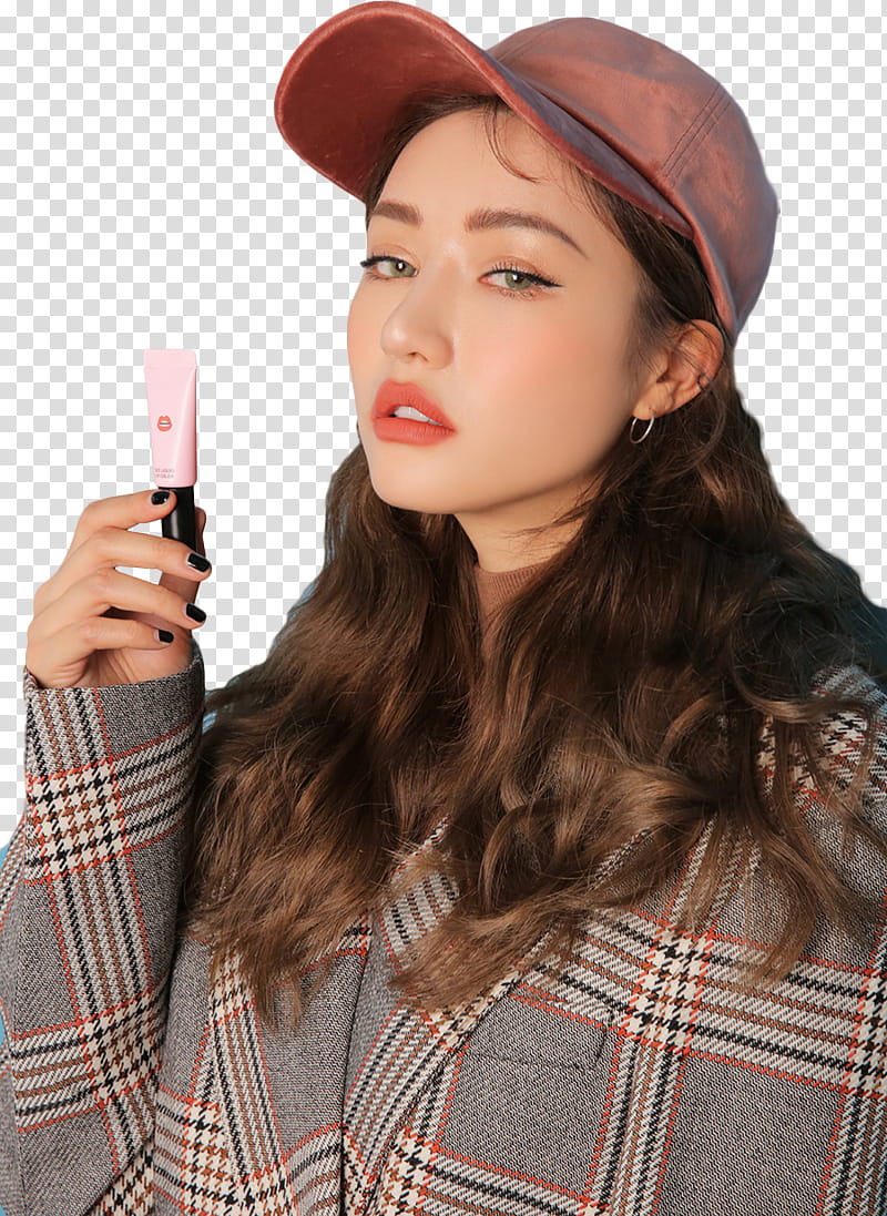 Park Sora Model STYLENANDA, woman wearing red cap transparent background PNG clipart