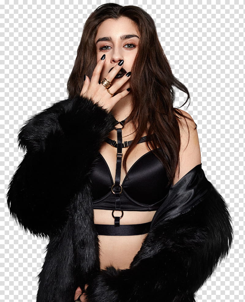  Lauren Jauregui, woman wearing black fur coat covering her mouth transparent background PNG clipart