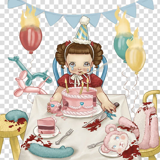 Cry Baby, girl sitting in front of cake illusration transparent background PNG clipart