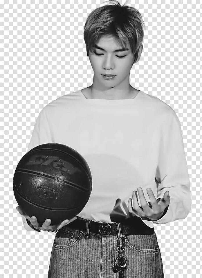 KANG DANIEL WANNA ONE , grayscale of man holding ball transparent background PNG clipart