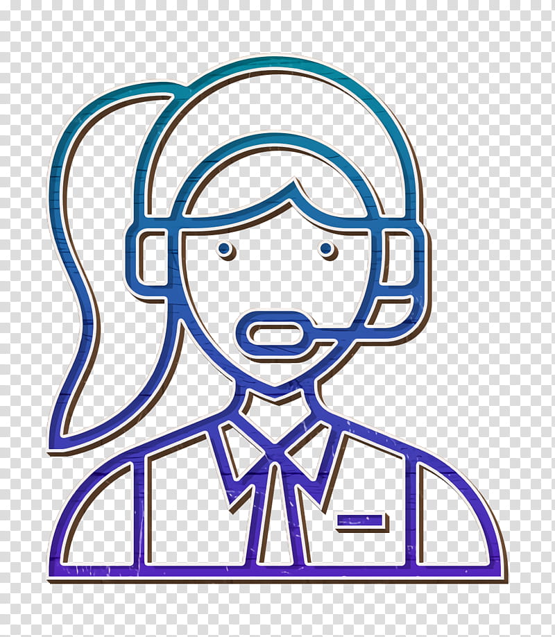 Clerk icon Contact icon Careers Women icon, White, Line Art, Blue, Cartoon, Head, Electric Blue, Sticker transparent background PNG clipart