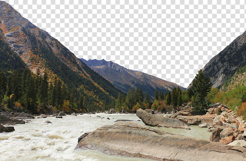 , river in between mountains during daytime transparent background PNG clipart