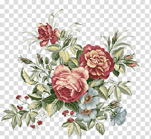 Vintage ll, red and blue flower transparent background PNG clipart
