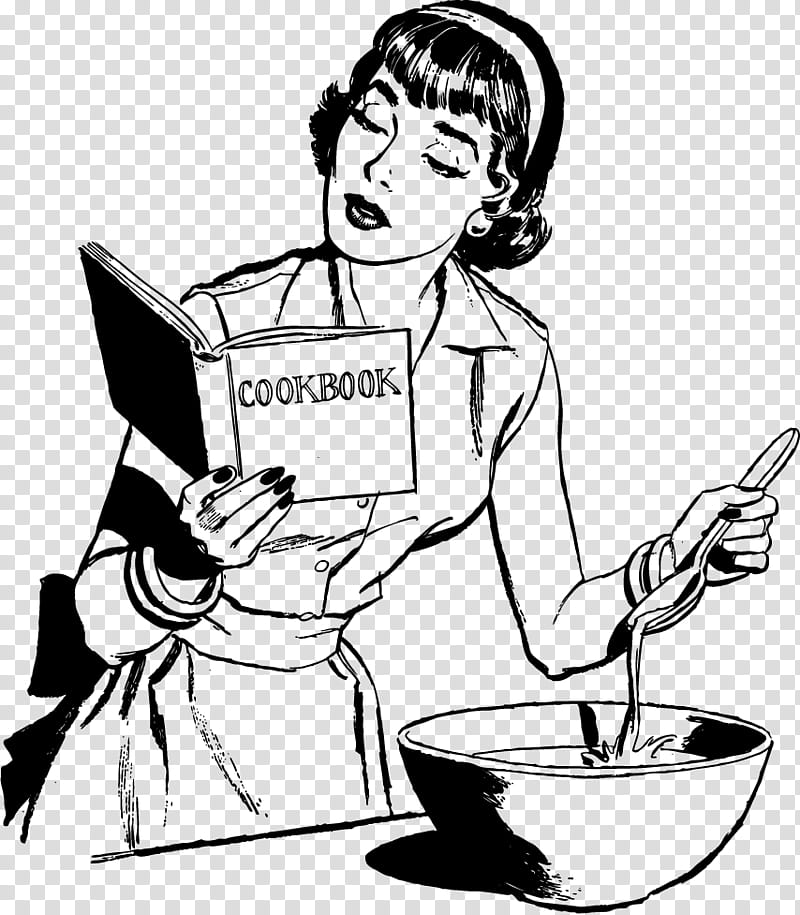 Vintage ladies, woman cooking with cookbook transparent background PNG clipart