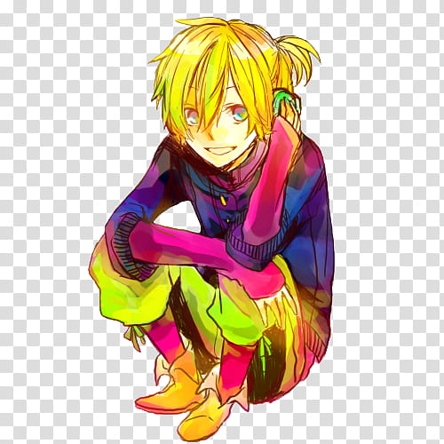 Render  Special Kagamine, smiling sitting man resting right hand on knees illustration transparent background PNG clipart