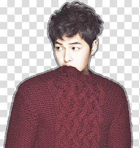 Song Joong Ki, man biting his maroon sweater transparent background PNG clipart