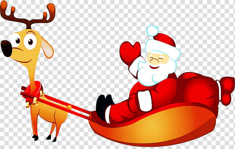 Santa claus, Cartoon, Deer, Christmas , Christmas Eve, Sled, Vehicle transparent background PNG clipart